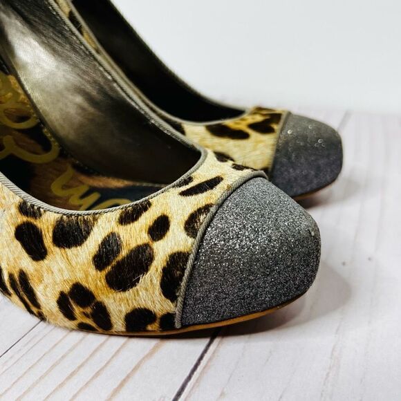 Sam Edelman Frances Leopard Glitter Block Heel Pump Size 8.5 - Picture 2 of 10